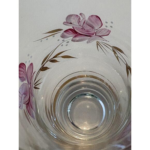 3 Vintage Hand Painted Drinking Glasses Purple Flowers Gold Leaves Tumbler - Picture 15 of 16